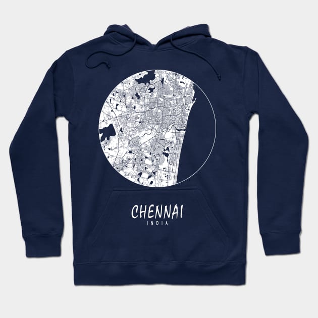Chennai, India City Map - Full Moon Hoodie by deMAP Studio